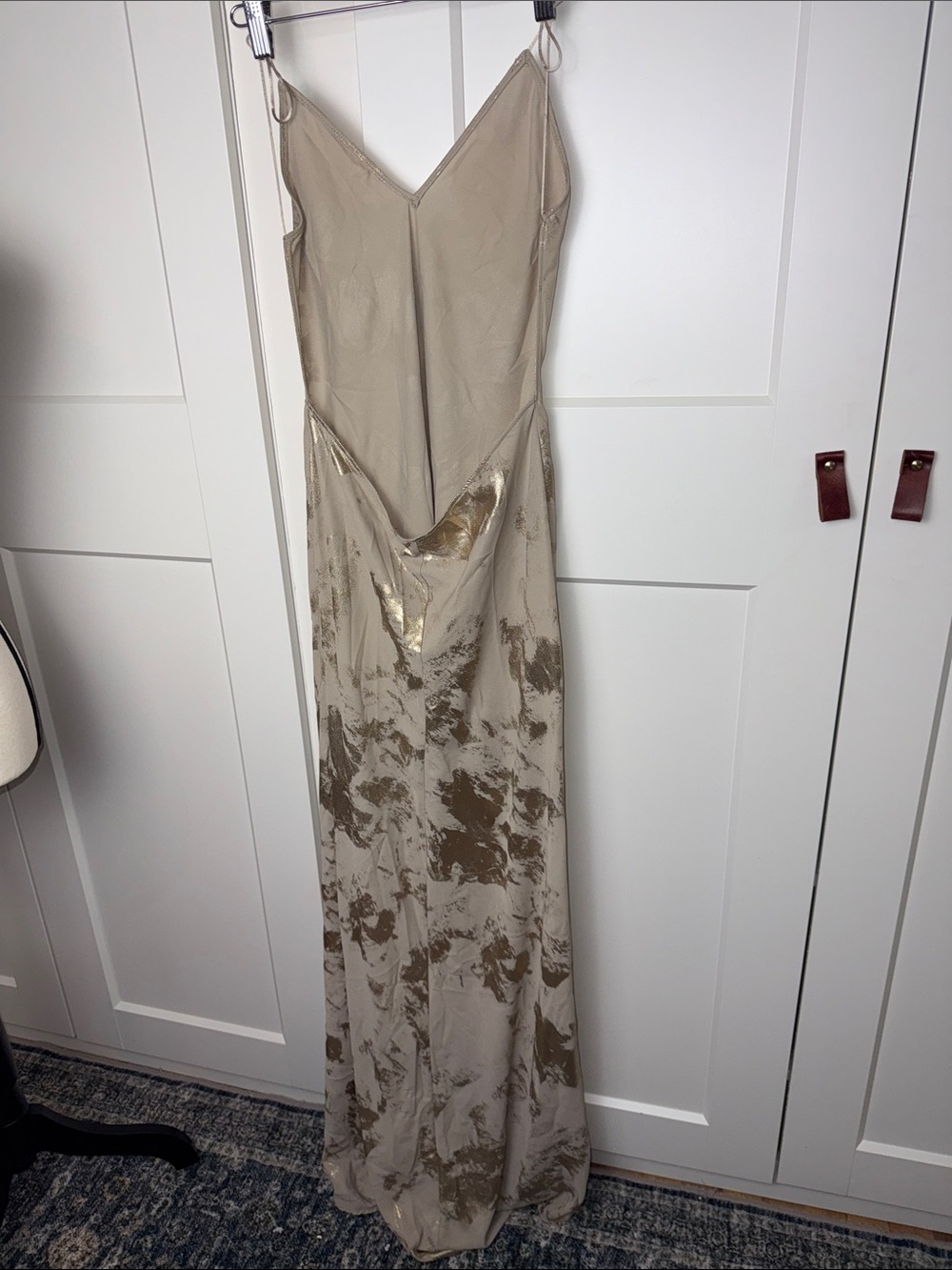 Backless low back Metallic Gold foil Slip Maxi Dress - Picture 8 of 8